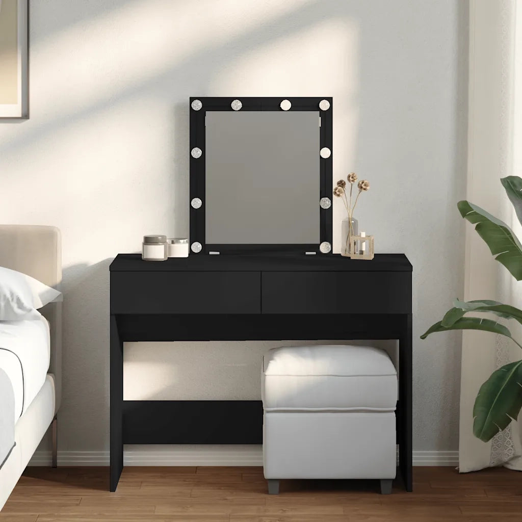 Toeletta | Tavolo da Trucco con LED Nero 100x40x130 cm