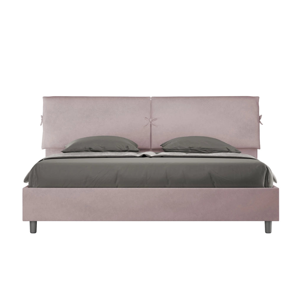 BS COM Letto matrimoniale king size con rete imbottito 200x210 microfibra glicine