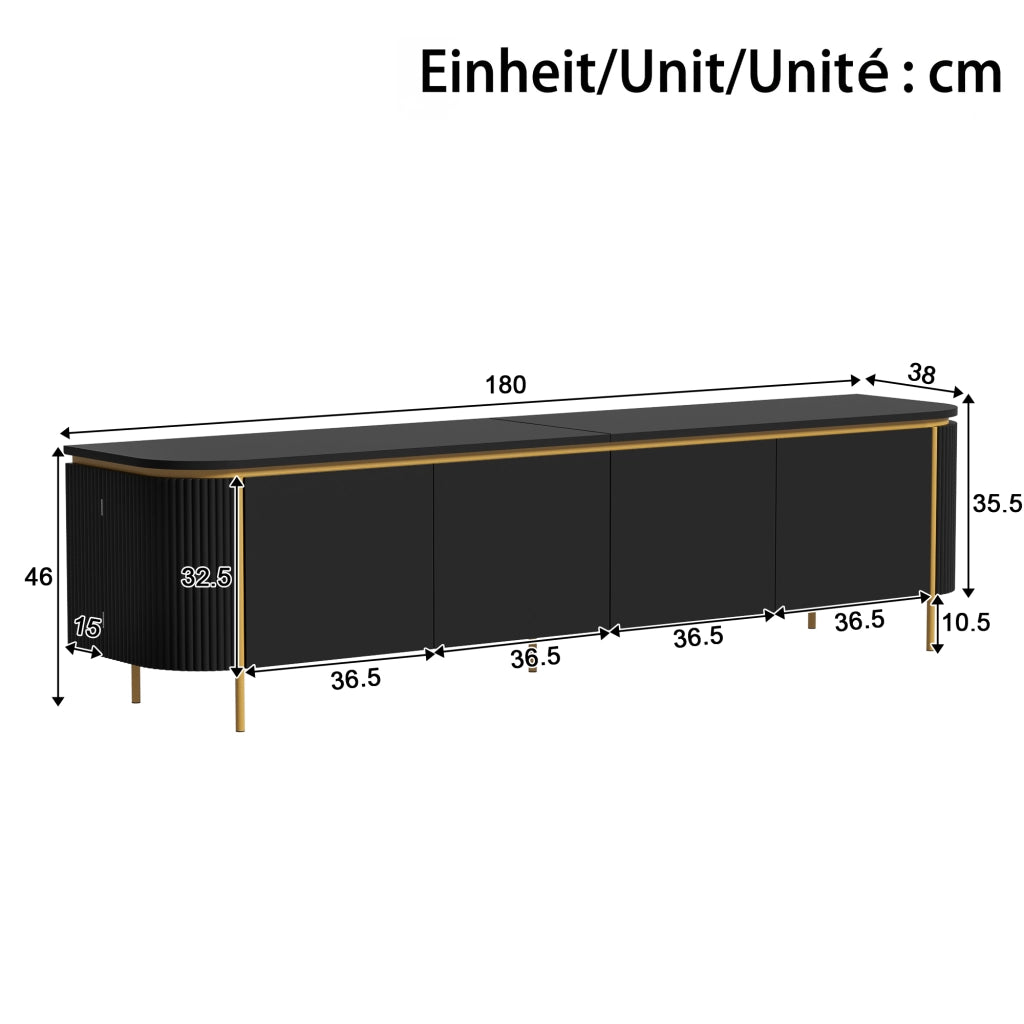 Mobile TV 180x38x46 cm con 6 ante e passacavi in MDF nero