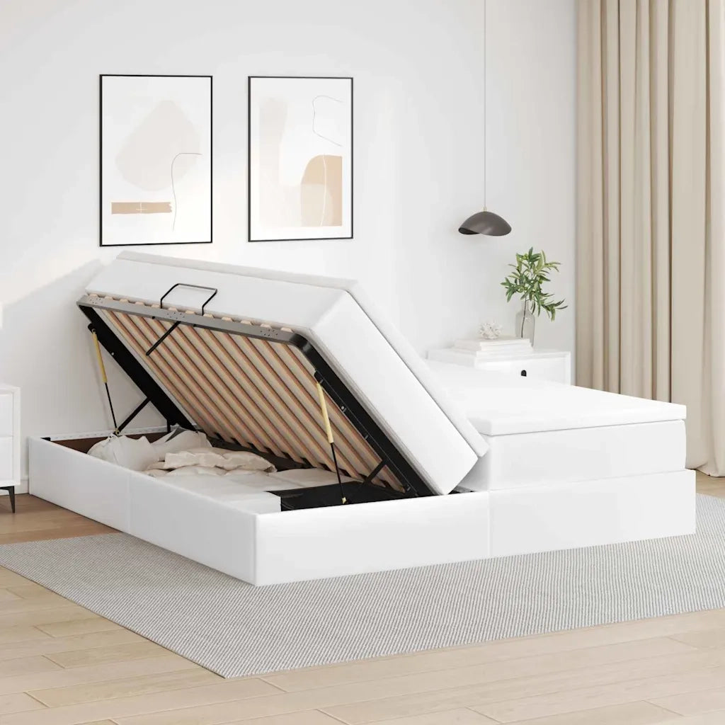 Letto con contenitore e materasso Bianco 200 x 200 cm