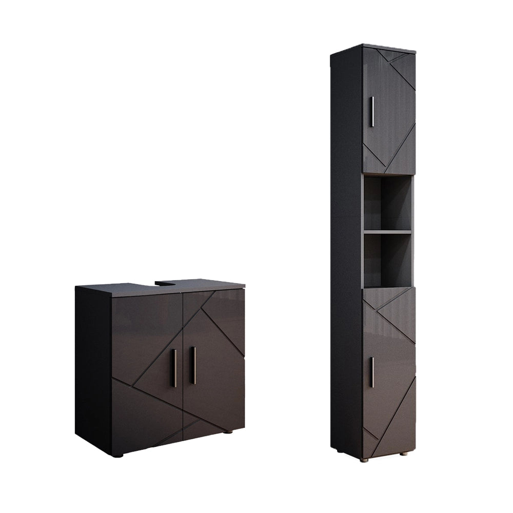 Set di mobili da bagno Irma Antracite lucido 2 parti, con colonna Vicco