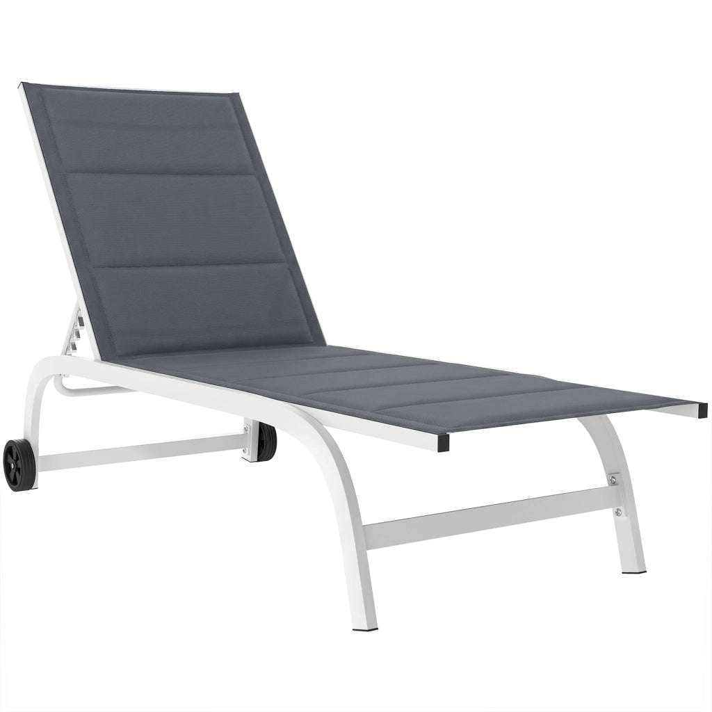 Lettino Prendisole da Giardino 62x165x94 cm con Ruote in Texteline con Telaio in Alluminio Grigio Scuro e Bianco