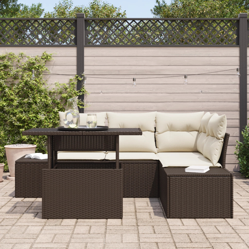 Set Divano da Giardino 5 Pezzi con Cuscini Marrone in Polyrattan