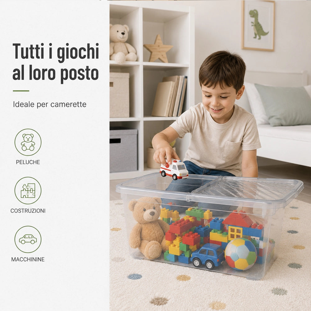 4 Pezzi Storage Box Marea Contenitori Trasparenti in Plastica 46Lx4Pz 57x39x29cm