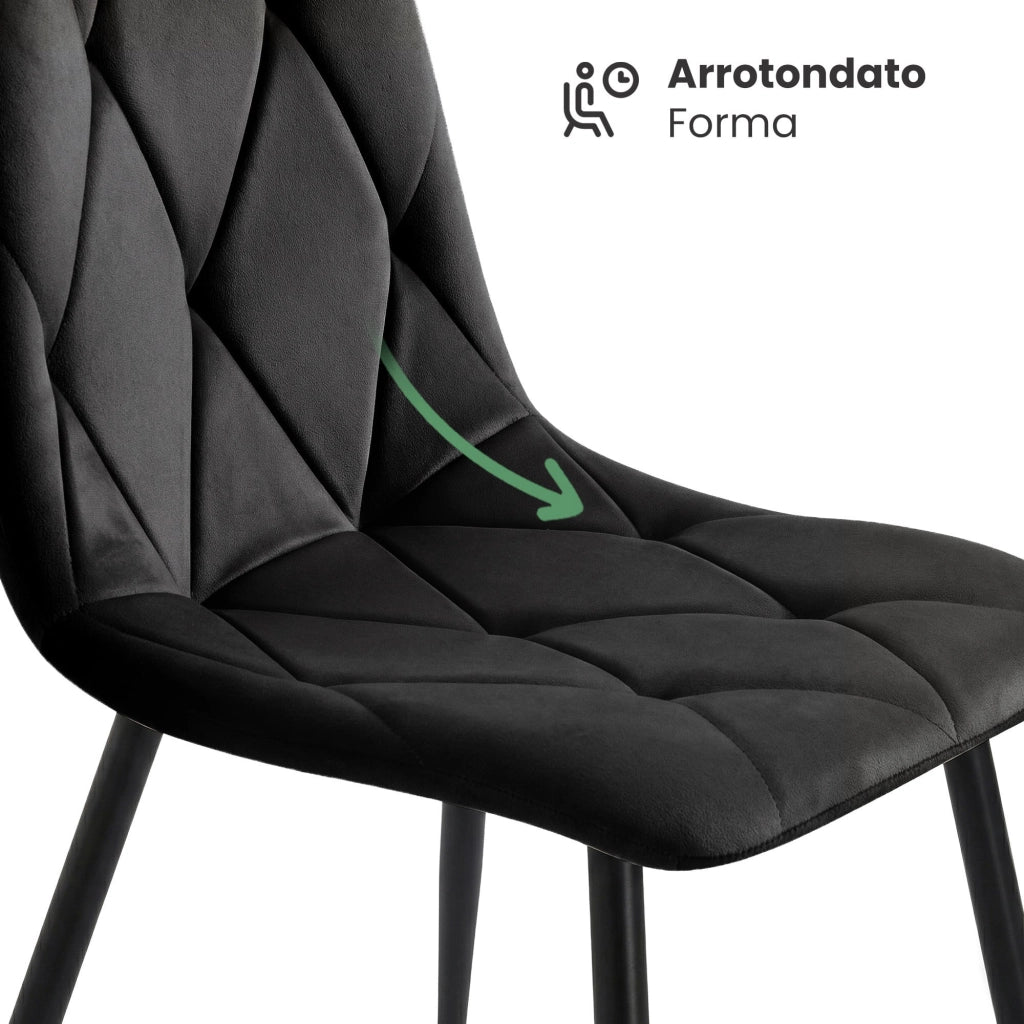 Set di 6 Sedie in velluto trapuntate MILO Nero gambe nere