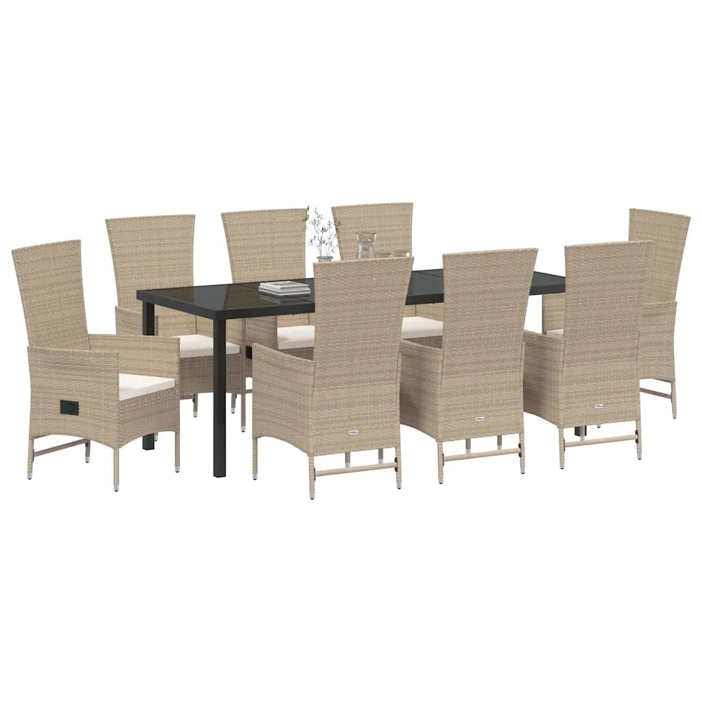 Set da Pranzo per Giardino con cuscino 9 pcs Beige polyrattan 3379470