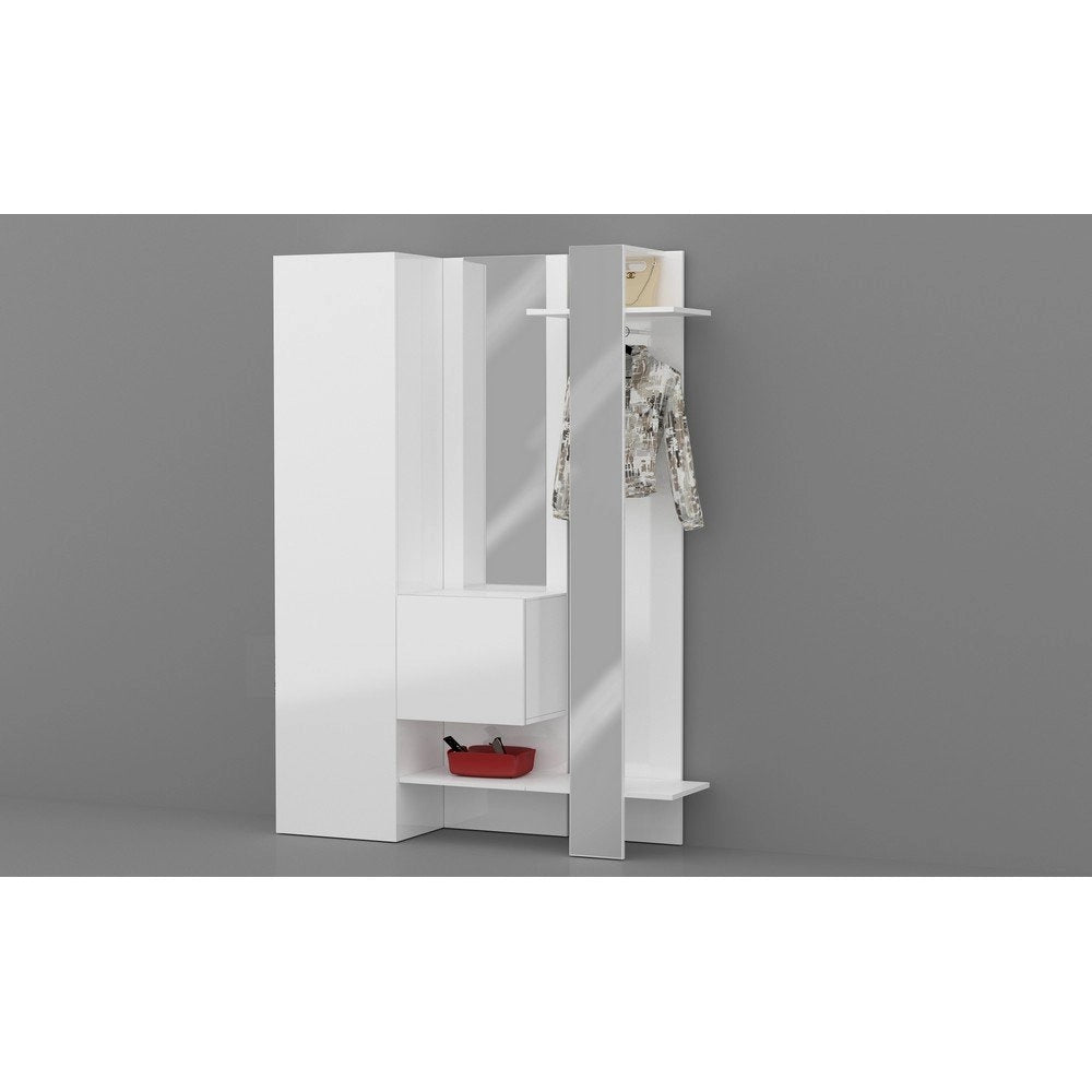 Mobile da ingresso con specchio armadietto e appendiabiti 140x35x191cm - PHOENIX