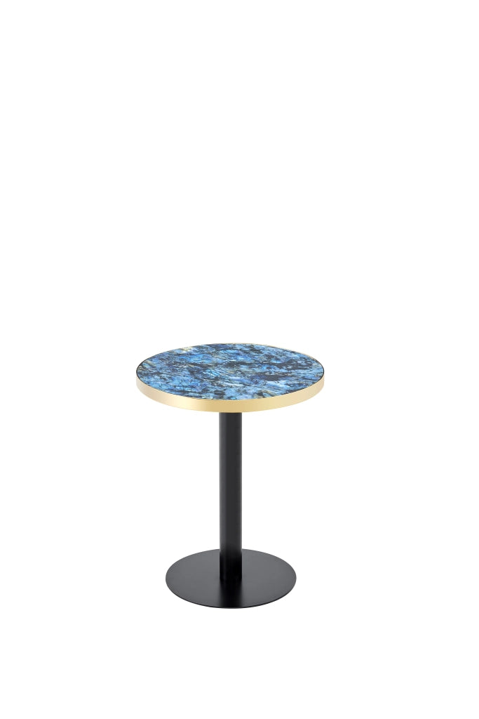 Tavolo da pranzo - rotondo moderno - effetto marmo - bordo oro - base nera/oro - versatile - soggiorno