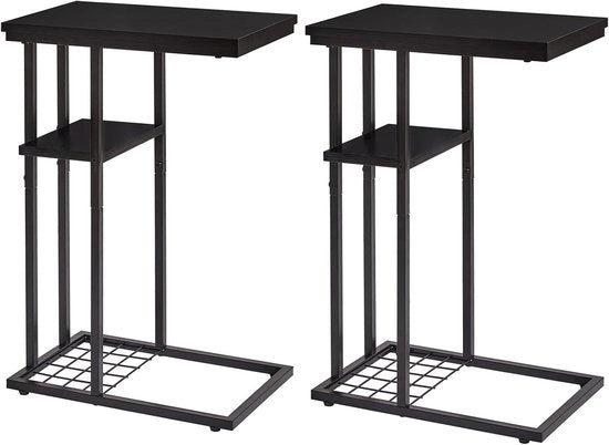 Set di 2 tavolini supplementari a forma C - moderno - nero - con 2 livelli - 40 x 26 x 61,5 cm