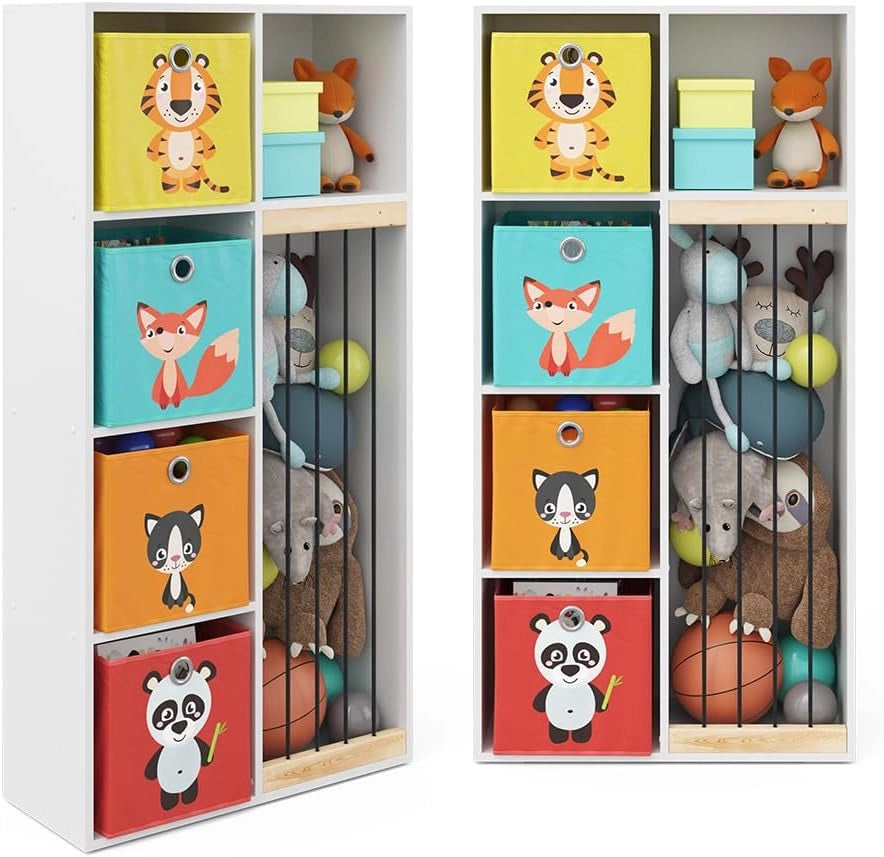 Libreria bambini Marvin, Bianco, 72 x 143 cm con 4 scatole pieghevoli opt.1, adatto per riporre giocattoli e libri