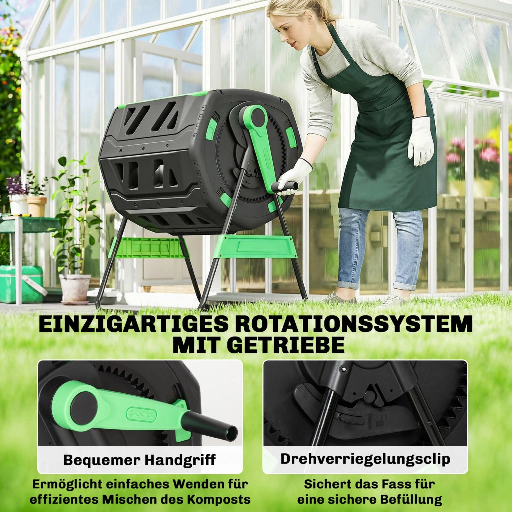 Compostiera 200L ¨C zephmum ¨C Verde, BPA-free, 2 camere, fori ventilazione regolabili