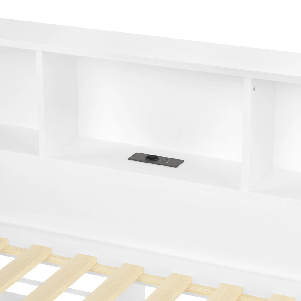 DESMIU Letto singolo 90 × 200 cm con letto estraibile, LED regolabile, ripiani e USB, senza materasso, bianco