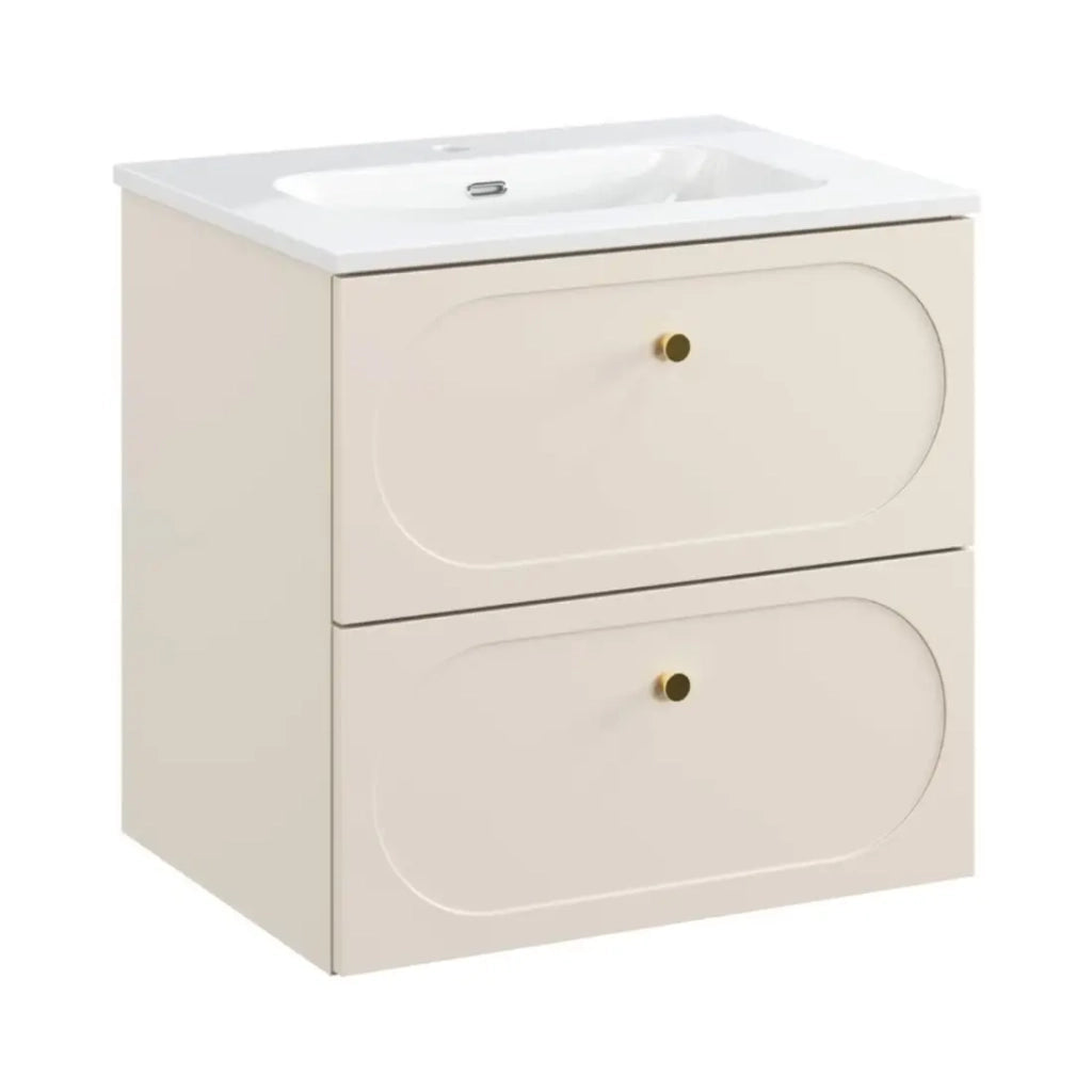 Set da bagno TORNADO: mobiletto beige sotto lavabo 60cm + lavabo incassato bianco
