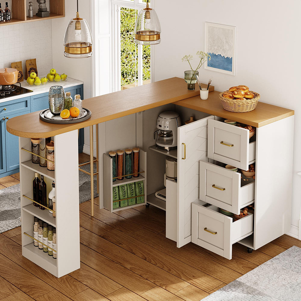 Carrello bar estensibile - Xylo - 2 porte 3 cassetti ruote bianco/nero