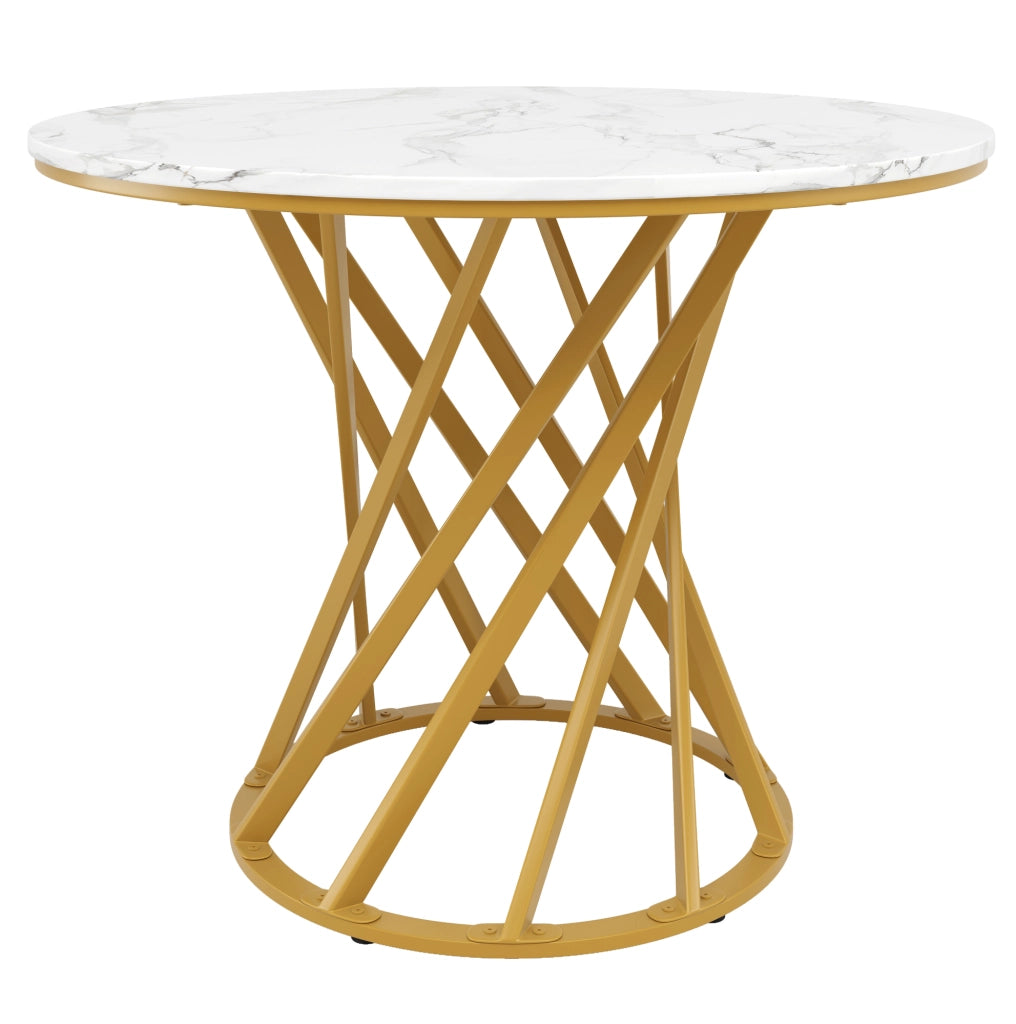 Tavolo da pranzo 80x80x76 cm con gambe regolabili; MDF e metallo; bianco e oro