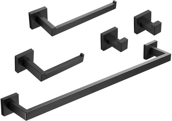 Set di accessori da bagno, nero, 60 cm, appendiasciugamano, 2 appendiasciugamani, appendirolla, appendiasciugamano, acciaio inossidabile, accessori da bagno GTS3190B