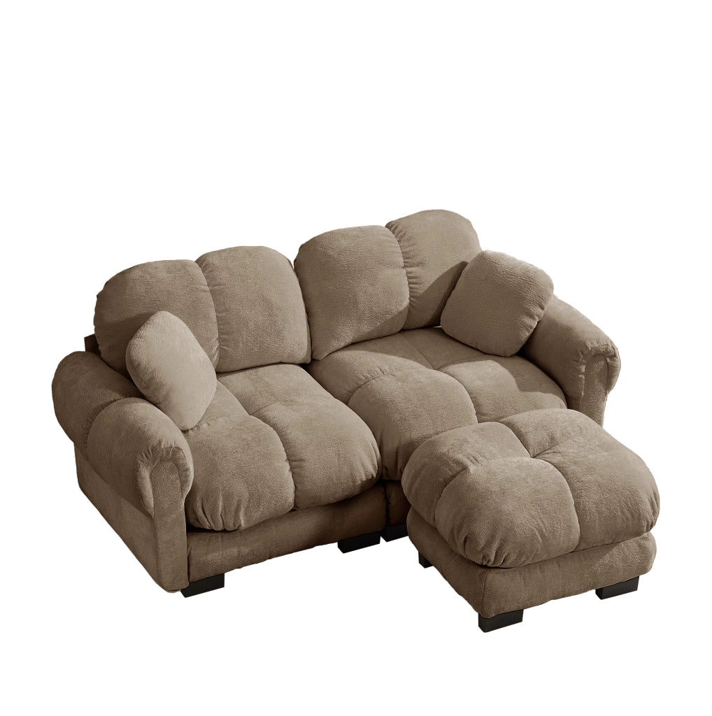 Divano angolare modulare in ciniglia marrone con pouf mobile HOMVRA
