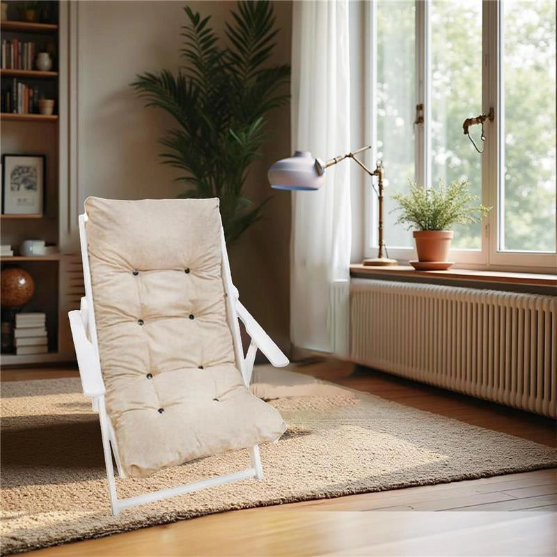 POLTRONA RELAX COMODONA TELAIO BIANCO TINTA UNITA ECRÙ IN LEGNO 3 POSIZIONI
