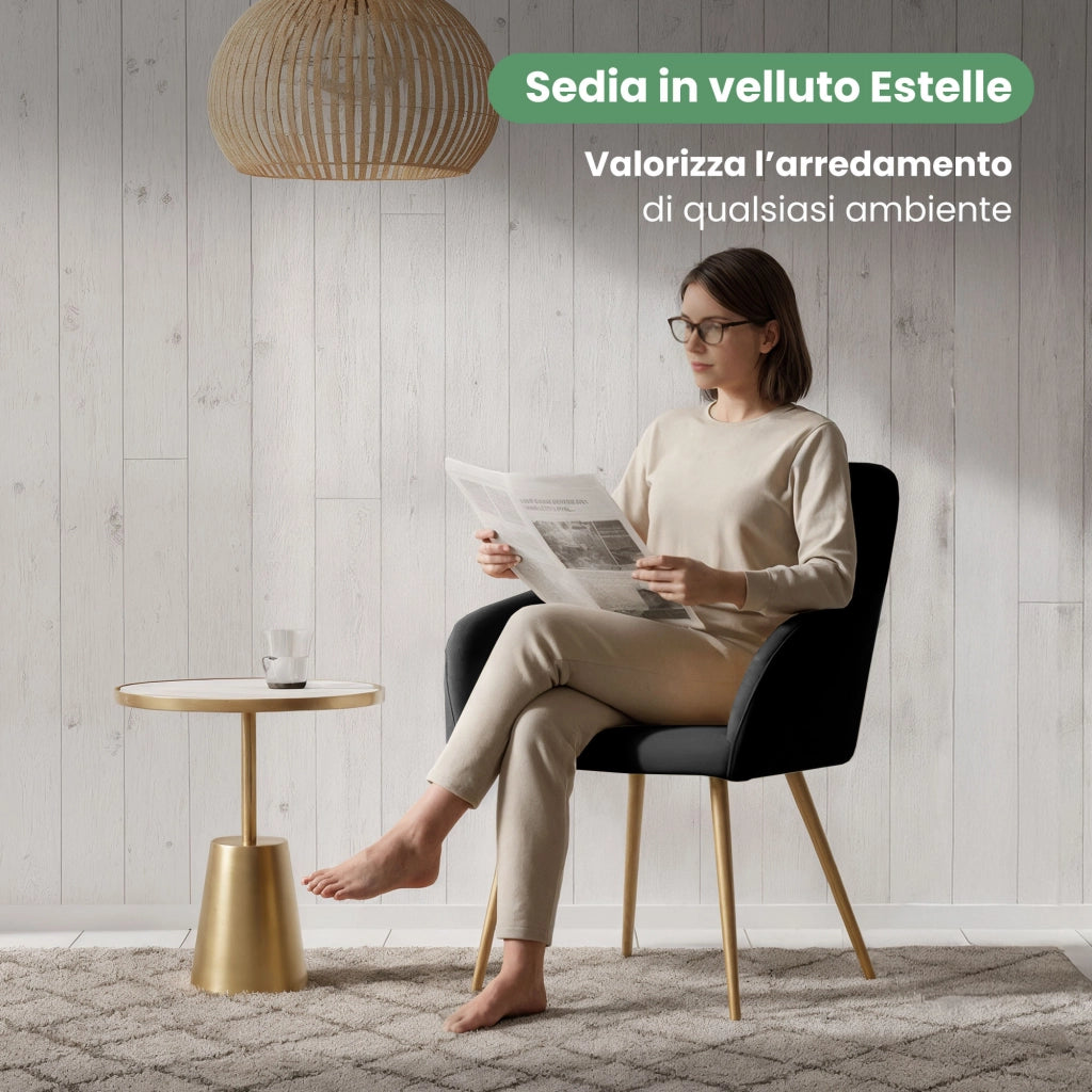 Set di 4 Sedie in velluto liscio ESTELLE Nero gambe oro