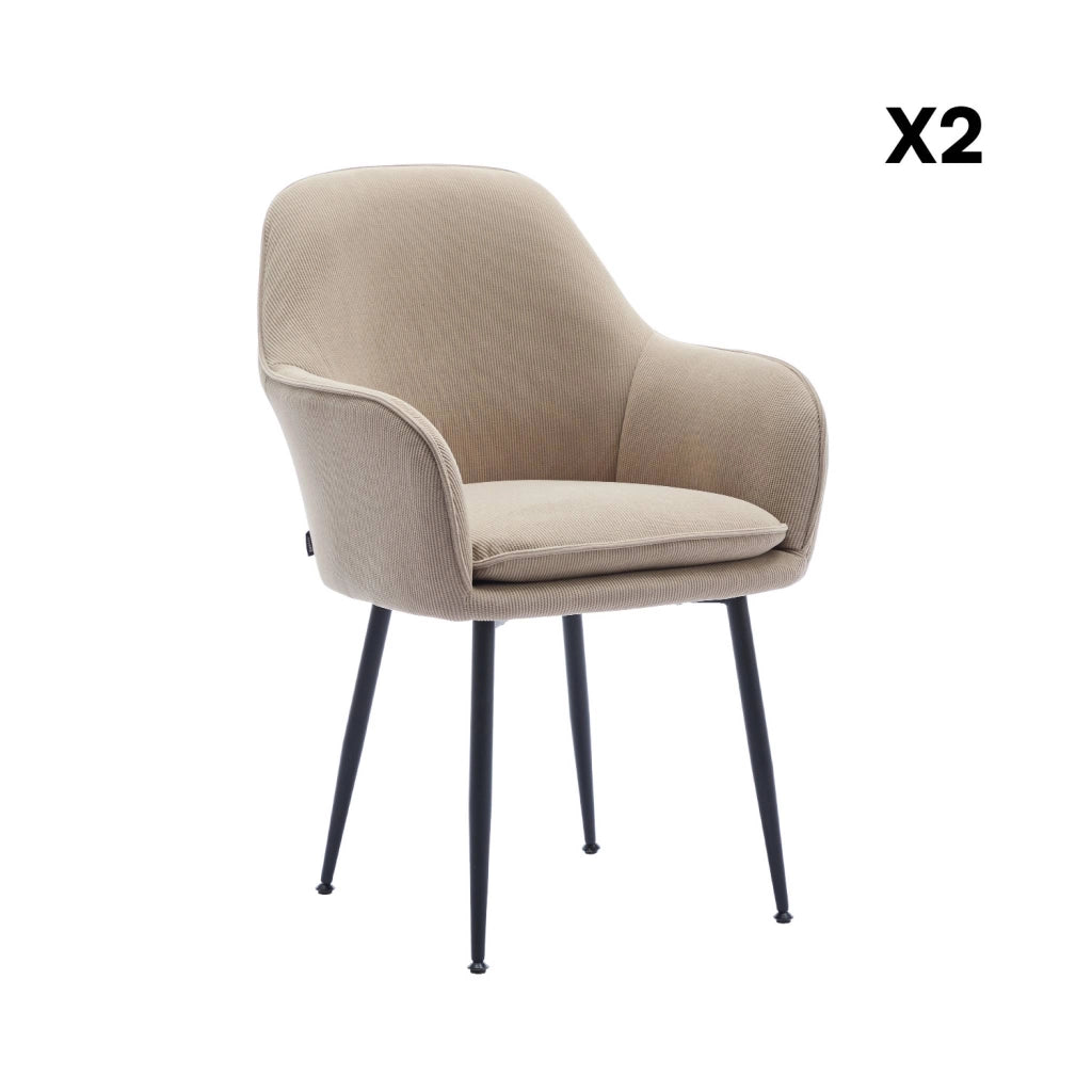 Set 2 poltrone in velluto a coste con gambe in metallo, beige