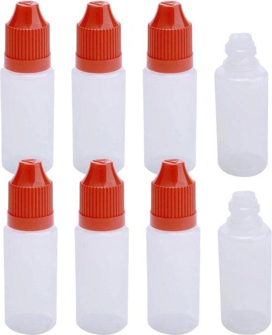 Bottigliette per liquido occhiuto con coperchio antipolvere - Pacchetto da 10 - Coperchio rosso (15ML)