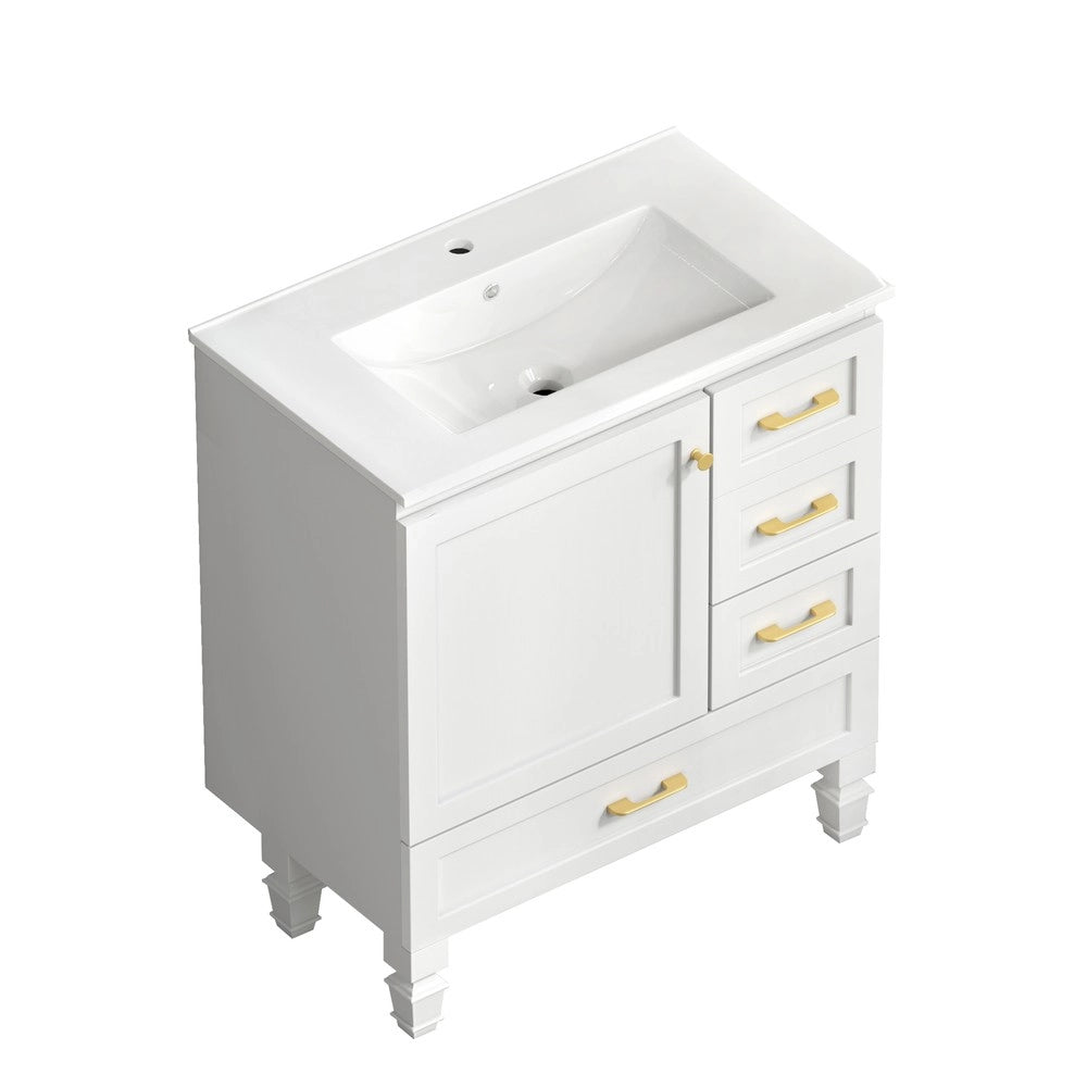 Armadietto Bagno 75 cm ¨C Xylo ¨C Bianco, 1 Anta, 3 Cassetti