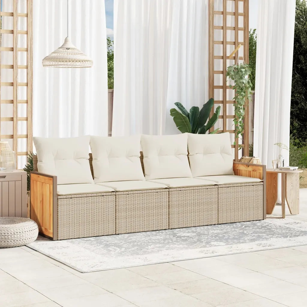 Set Divano da Giardino 4 pz | Set Salotto da Giardino con Cuscini Beige in Polyrattan