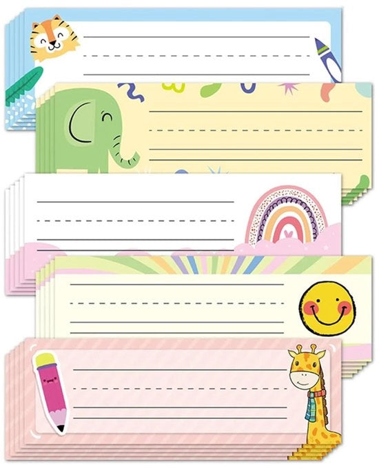Etichette per nome per ufficio - 25 pezzi - Riciclabili - Animali decorativi - Etichette per nome - Aula classe - Scuola - Confine colorato
