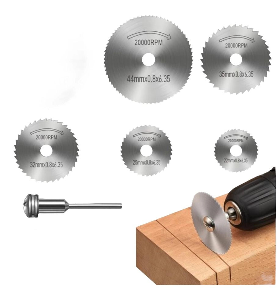 5 DISCHI  TAGLIO DIAMANTATI HSS DENTATI PER MINI TRAPANO DREMEL 2000RPM 47362