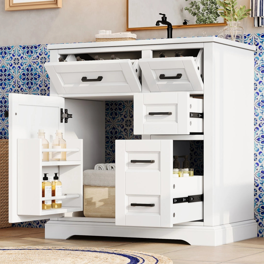 Mobile bagno sospeso a terra con lavabo in ceramica integrato, finitura laccata bianca, 76 x 47 x 82 cm