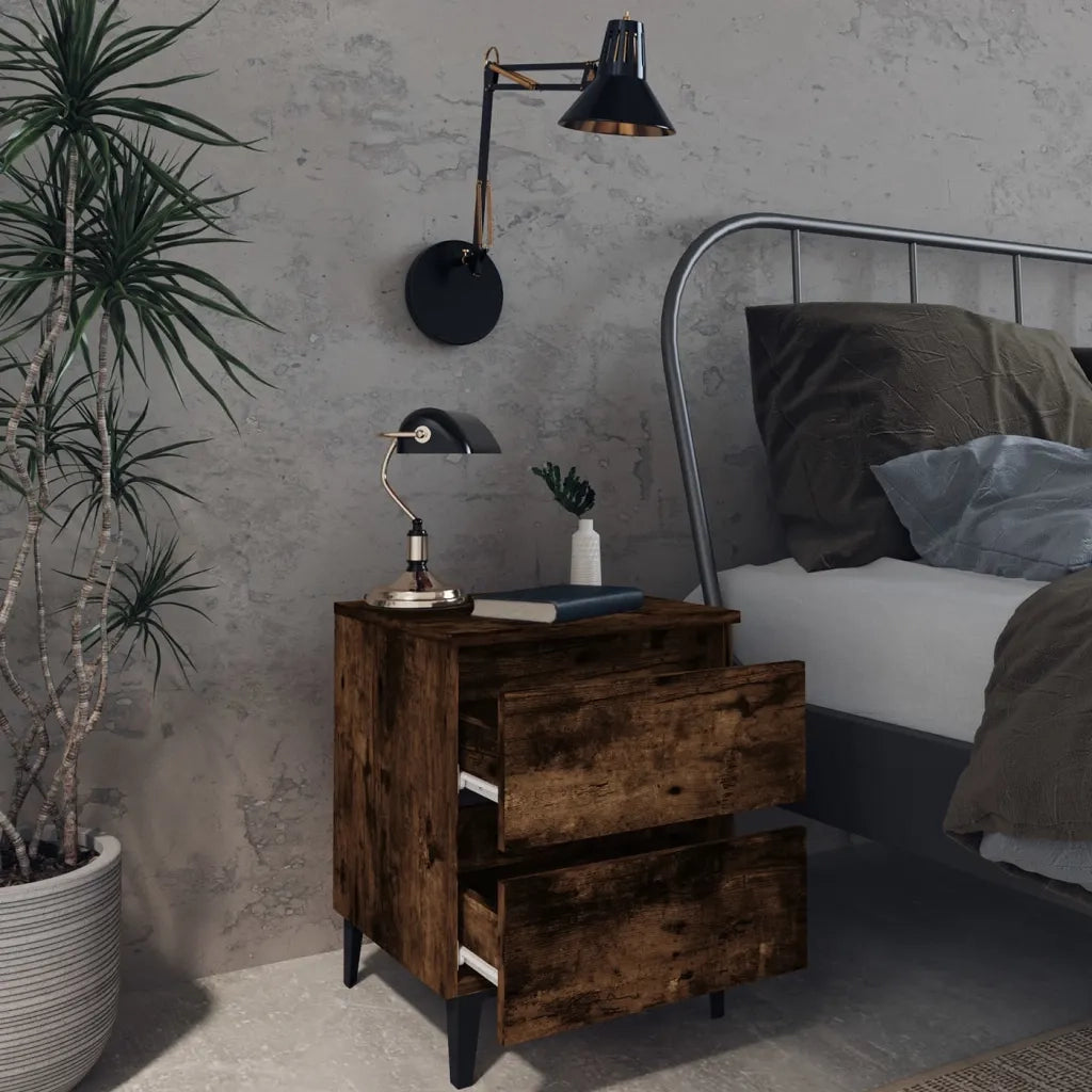 Comodino con Gambe in Metallo Rovere Fumo 40x35x50 cm 813128