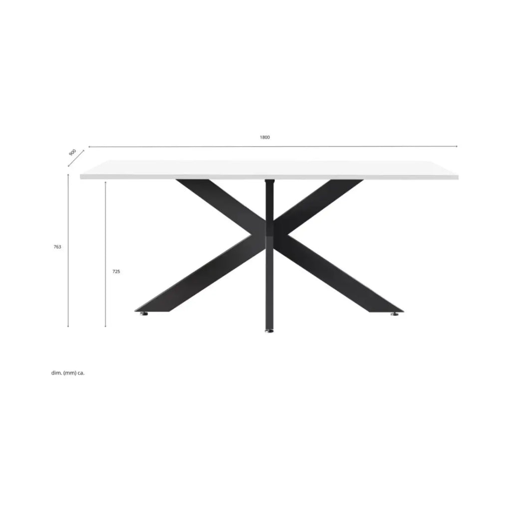 Tavolo da pranzo GWEN – 180 x 90 cm – Bianco laccato e metallo