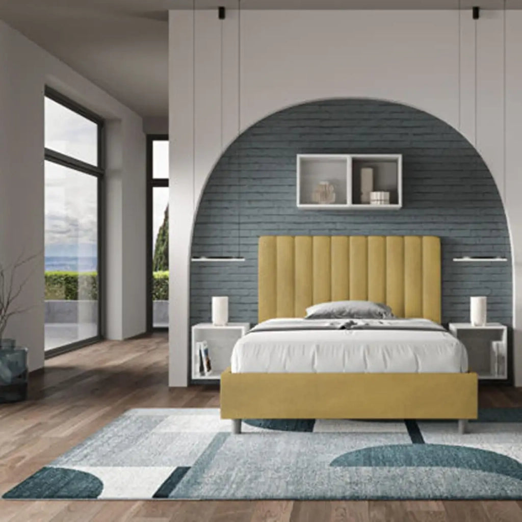 Letto una piazza e mezza con rete imbottito 120x190 microfibra ocra Agueda