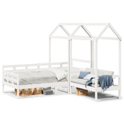 Letto singolo | Letto per adulti | Set Dormeuse e Panca con Tetto Bianco 80x200cm Massello Pino