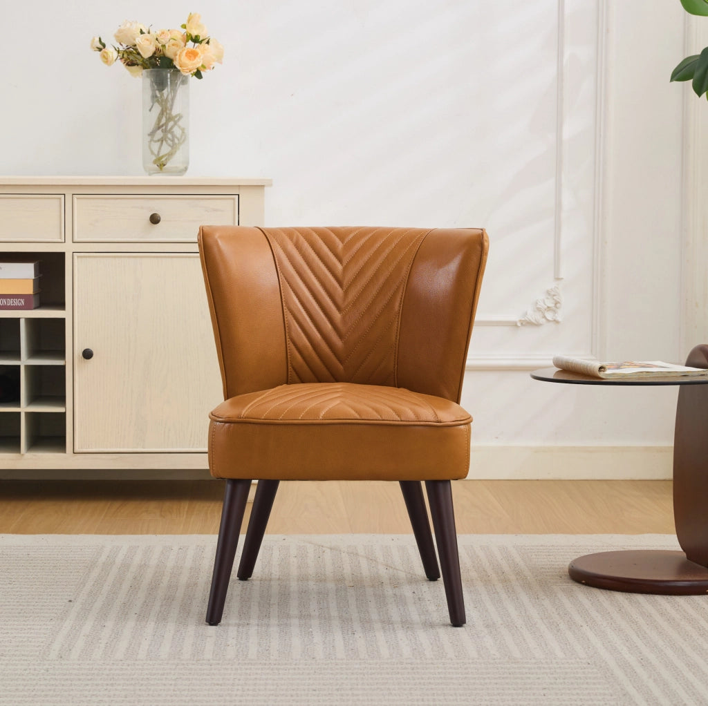 Poltrona lounge 56x62x72 cm marrone chiaro, senza braccioli, in pelle e legno