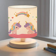 Lampada da Comodino per Cameretta 'Maidstone' Lampada da Tavolo con Paralume Cilindrico in Tessuto Lampada Disegnata per Bambini - Unicorno - lux.pro