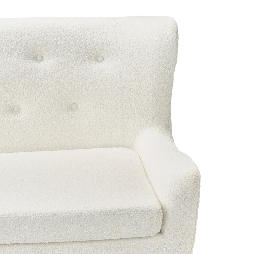 Divano da cucina Tappezzeria in poliestere bouclé bianco a 2 posti Wingback con gambe in legno chiaro