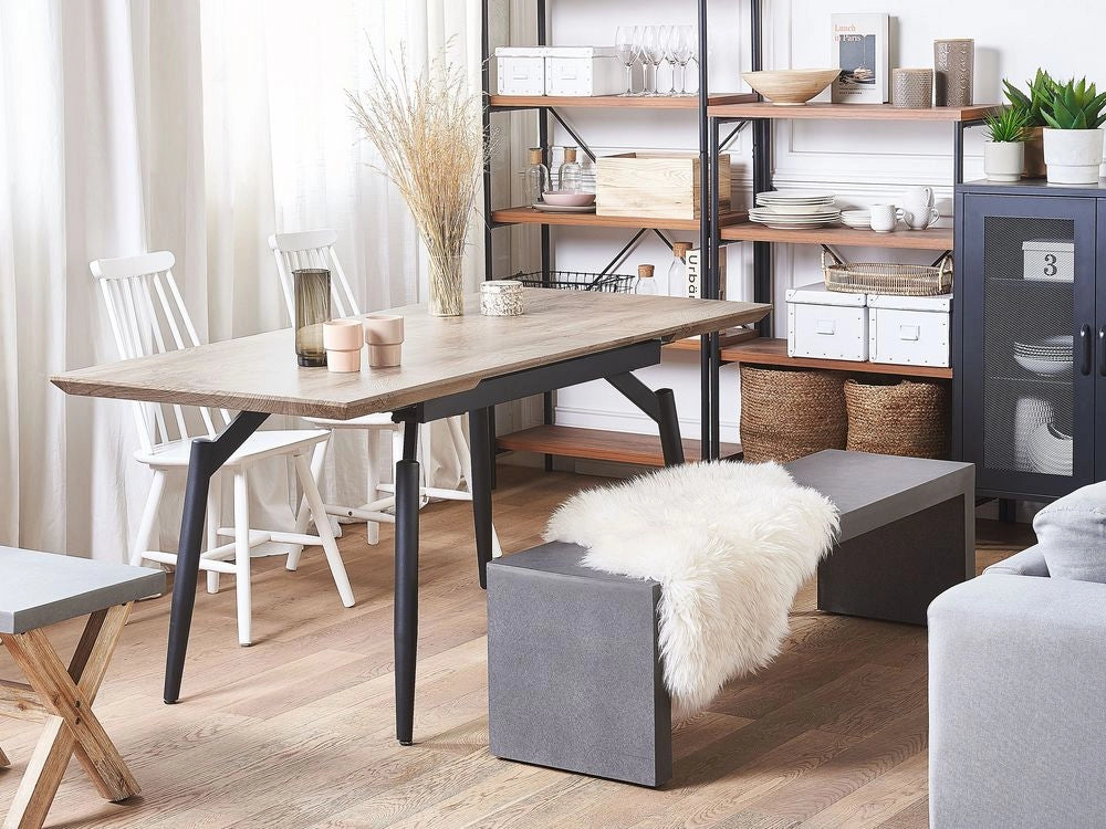 Tavolo da pranzo allungabile con piano in MDF in legno scuro con gambe nere in metallo Tavolo da cucina moderno
