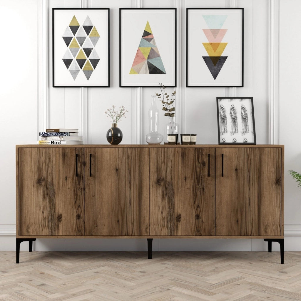 Madia Pollein, Credenza 2 Ripiani, 180x35x78h cm Marrone Noce