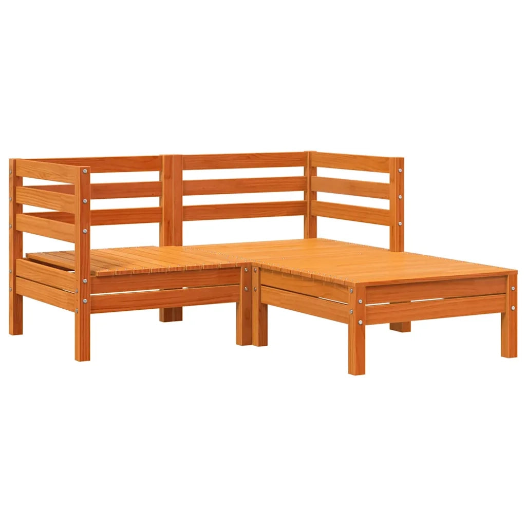 Divano Giardino 2 Posti e Poggiapiedi-Sofa da Giardino-Divanetto da esterno Marrone Cera Massello Pino