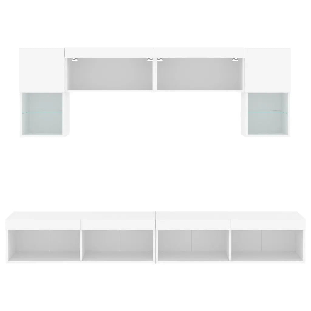 vidaXL Mobili TV a Muro con LED 6pz Bianchi in Legno Multistrato