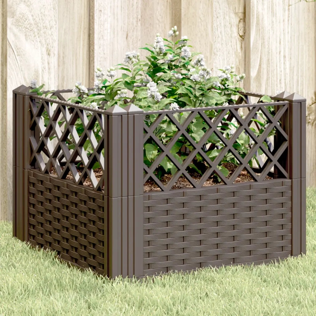 Fioriera | Cassetta per fiori | Vaso da Giardino con Picchetti Marrone 43,5x43,5x43,5 cm PP