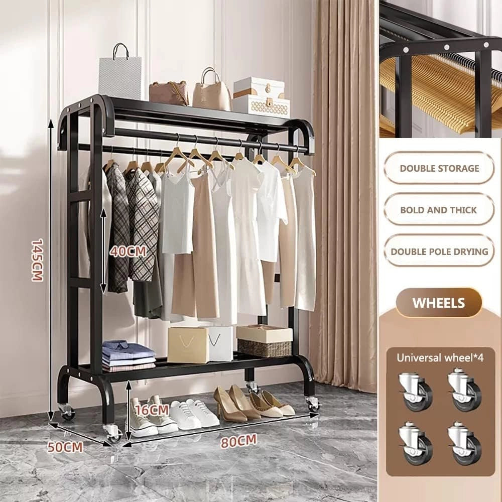 Appendiabiti Robusto, Appendiabiti in Metallo con Scarpe, Appendiabiti 3 in 1, per Soggiorno, corridoio, Ufficio, Camera da letto/nero/80 cm