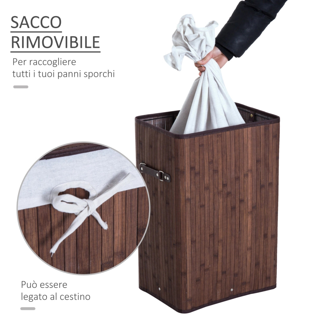 Cesto Portabiancheria 40x30x60 cm in Bambù con Sacco Marrone