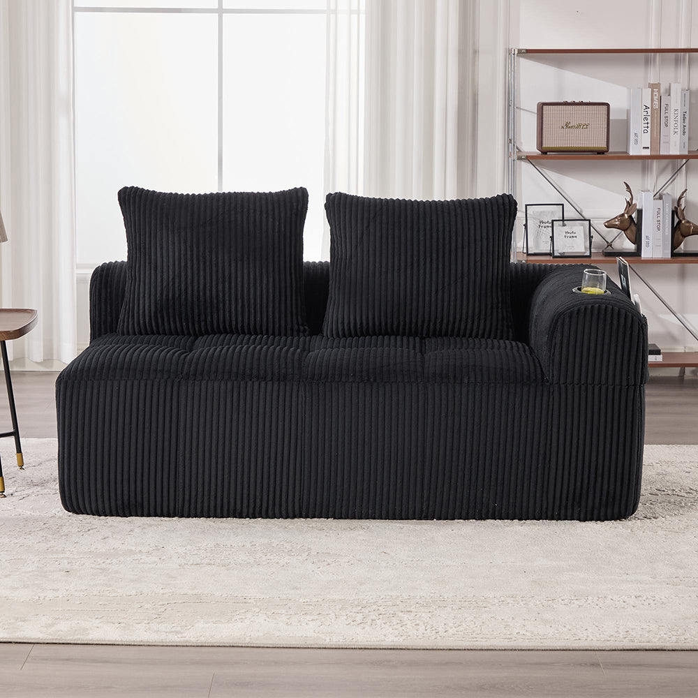 Divano due posti in velluto costato - Xylo - Cuscini morbidi, tasche laterali, portabicchieri