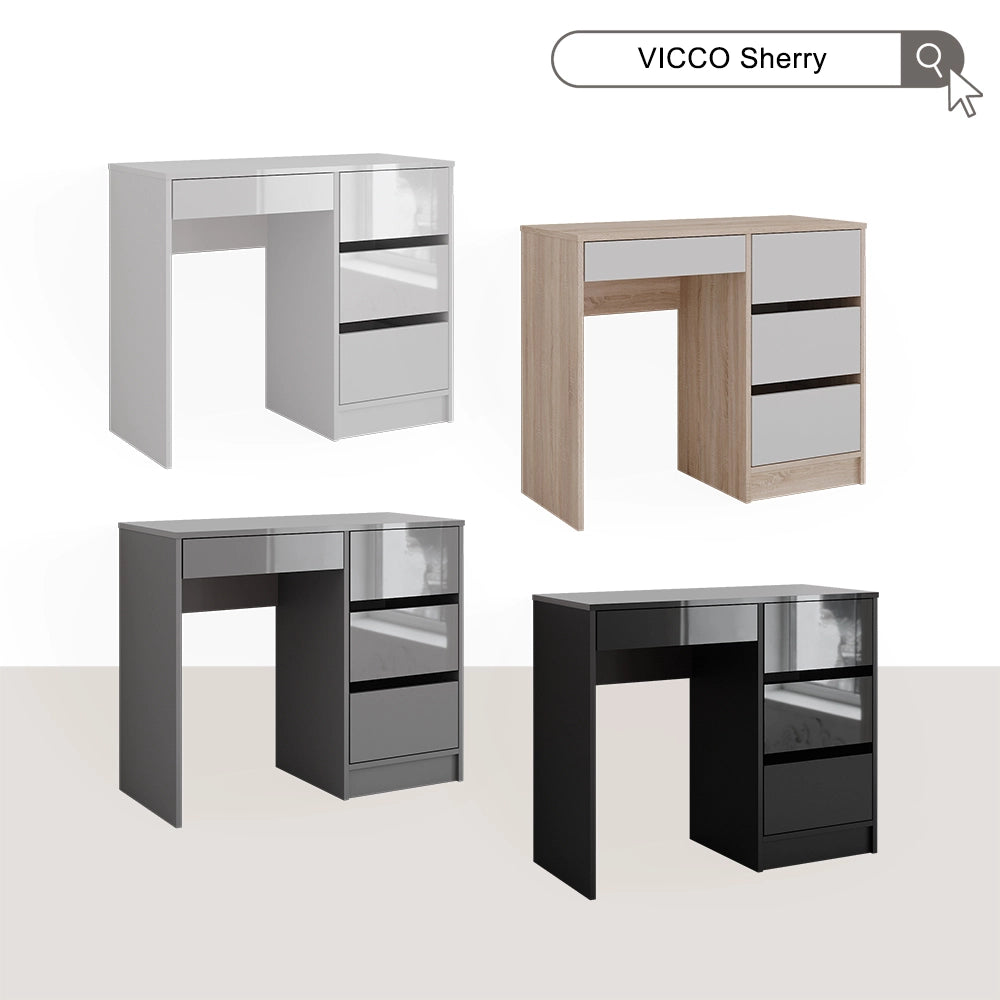 Vicco Scrivania Antracite lucido 90 x 40 cm con cassetti