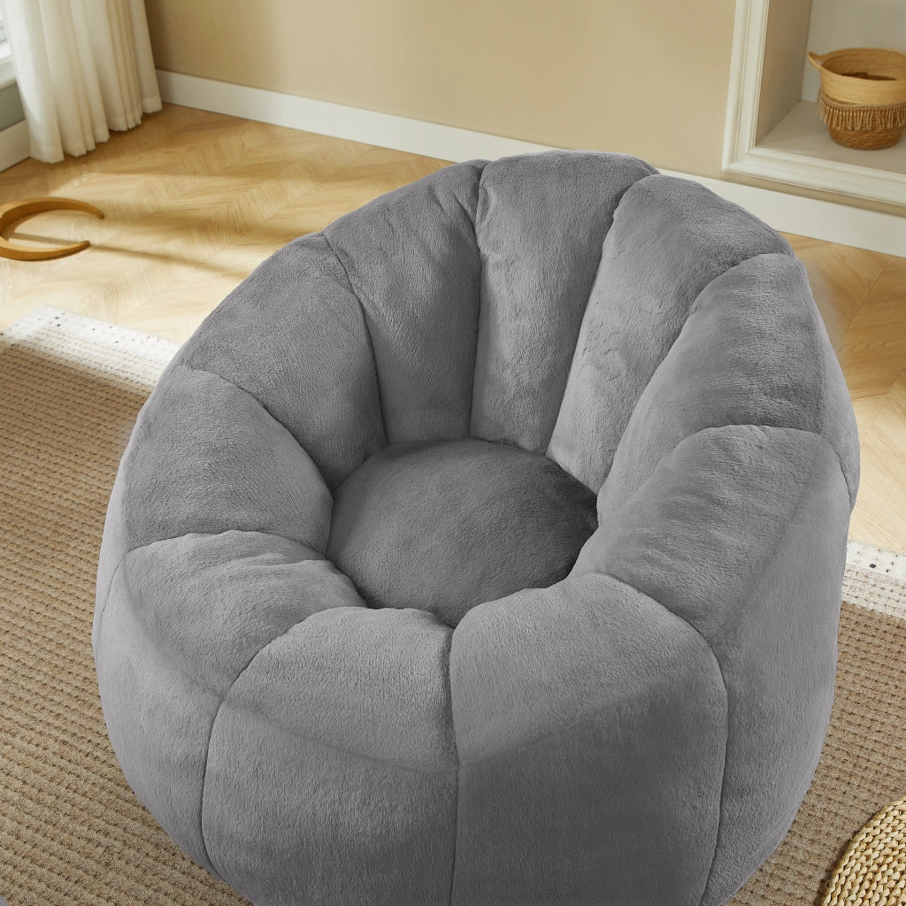 Poltrona sacco a forma di fiore con poggiapiedi, tessuto effetto pelliccia, grigio