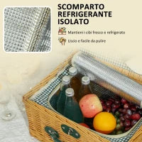 Cesta da Pic Nic per 2 Persone in Vimini con Area Termica e Cavatappi, 40x30x20 cm, Marrone Chiaro