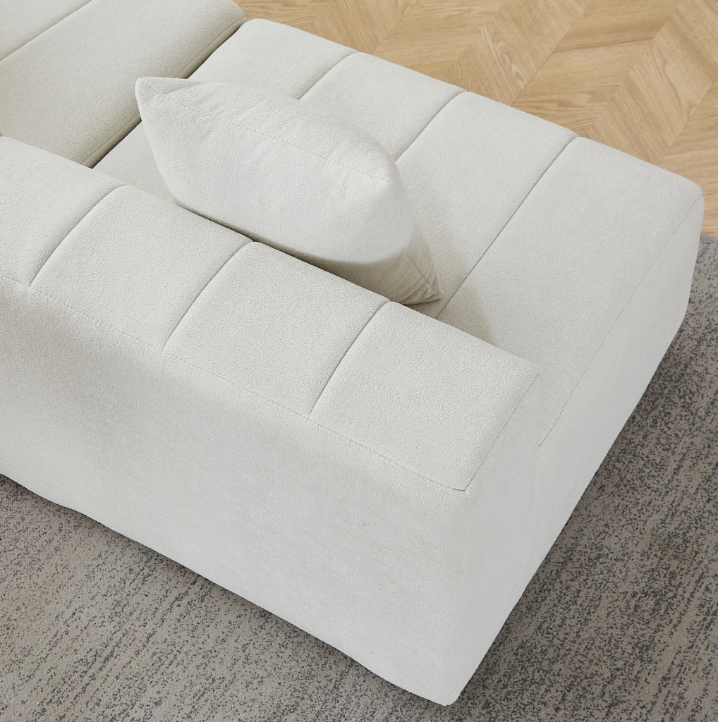 Divano modulare semicircolare a 6 posti in ciniglia beige