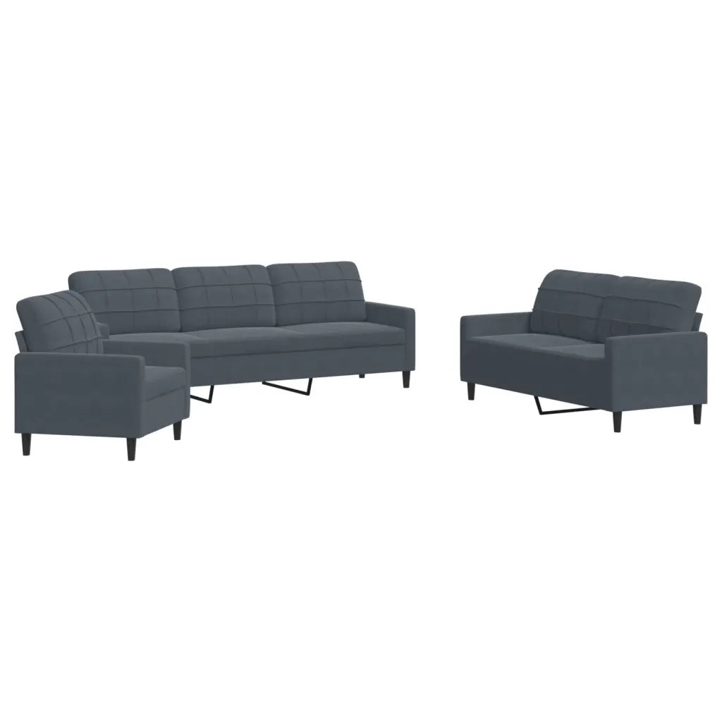 vidaXL Set di Divani 3 pz con Cuscini Grigio Scuro in Velluto